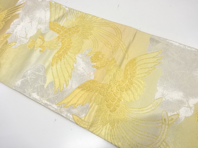 JAPANESE KIMONO / ANTIQUE FUKURO OBI / SILK / WOVEN PHOENIX & CLOUD